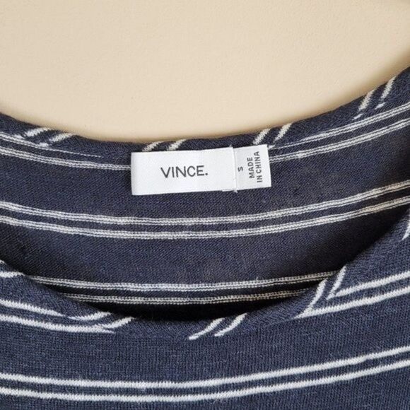 Vince Striped Linen High Low Sleeveless Tank Dress Summer Navy White Size S - Picture 14 of 14